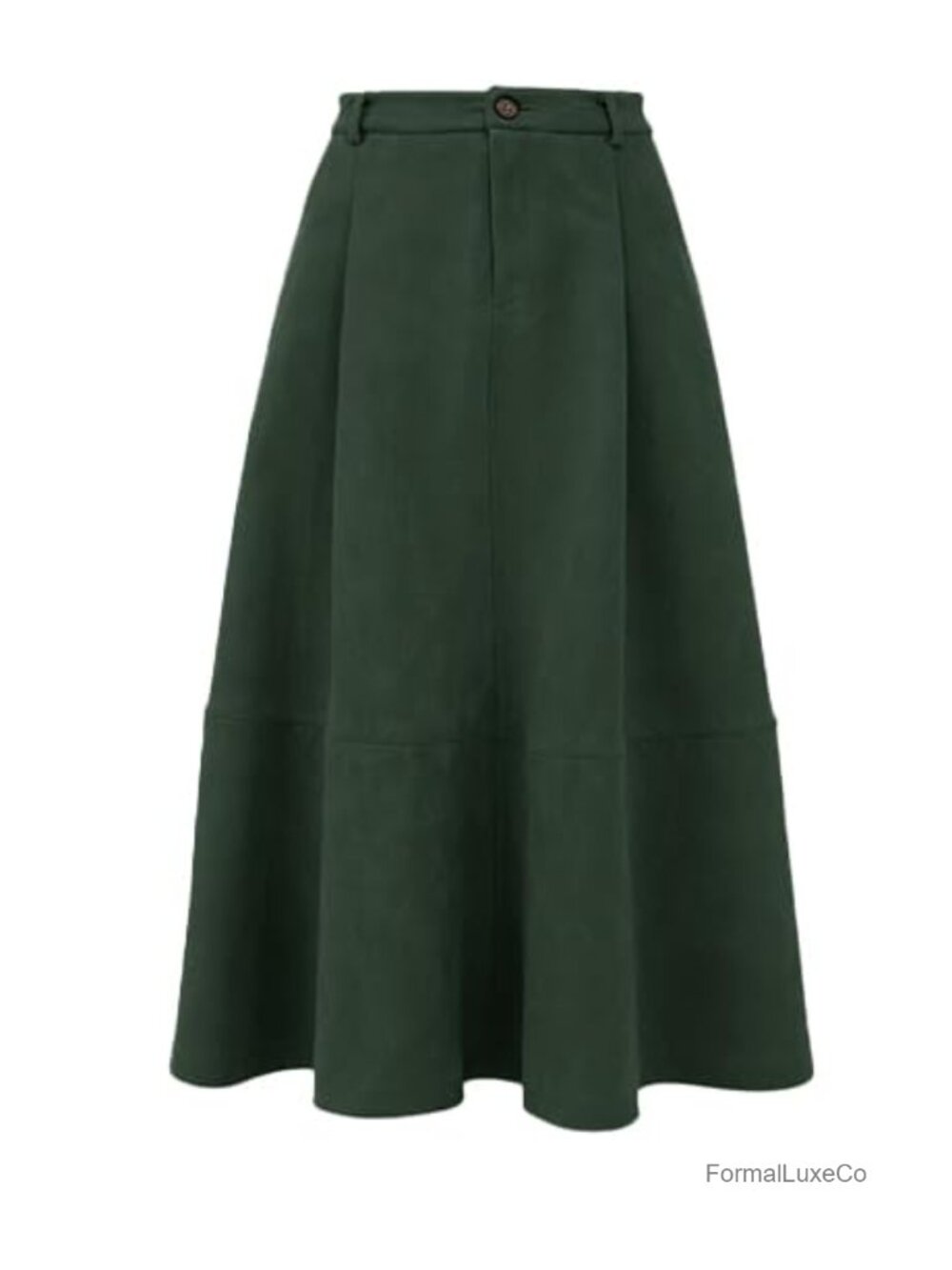 Faux Suede Midi Skirt High Waist Pleated Pockets A-Line Fall Winter